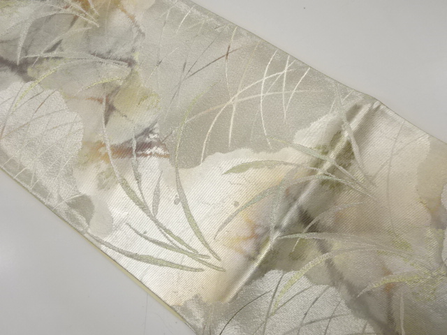 JAPANESE KIMONO / ANTIQUE FUKURO OBI / SILK / WOVEN MIST & PLANTS